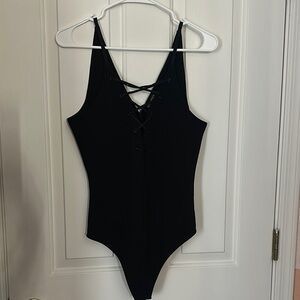 Express Black Bodysuit with Deep V-Neckline and Spaghetti Straps